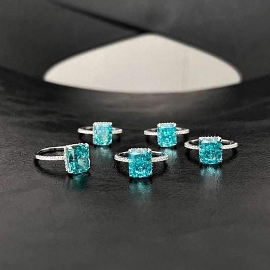 Exclusive Radiant Cut Paraiba Color Engagement Ring In Sterling Silver - Camillaboutiqueco