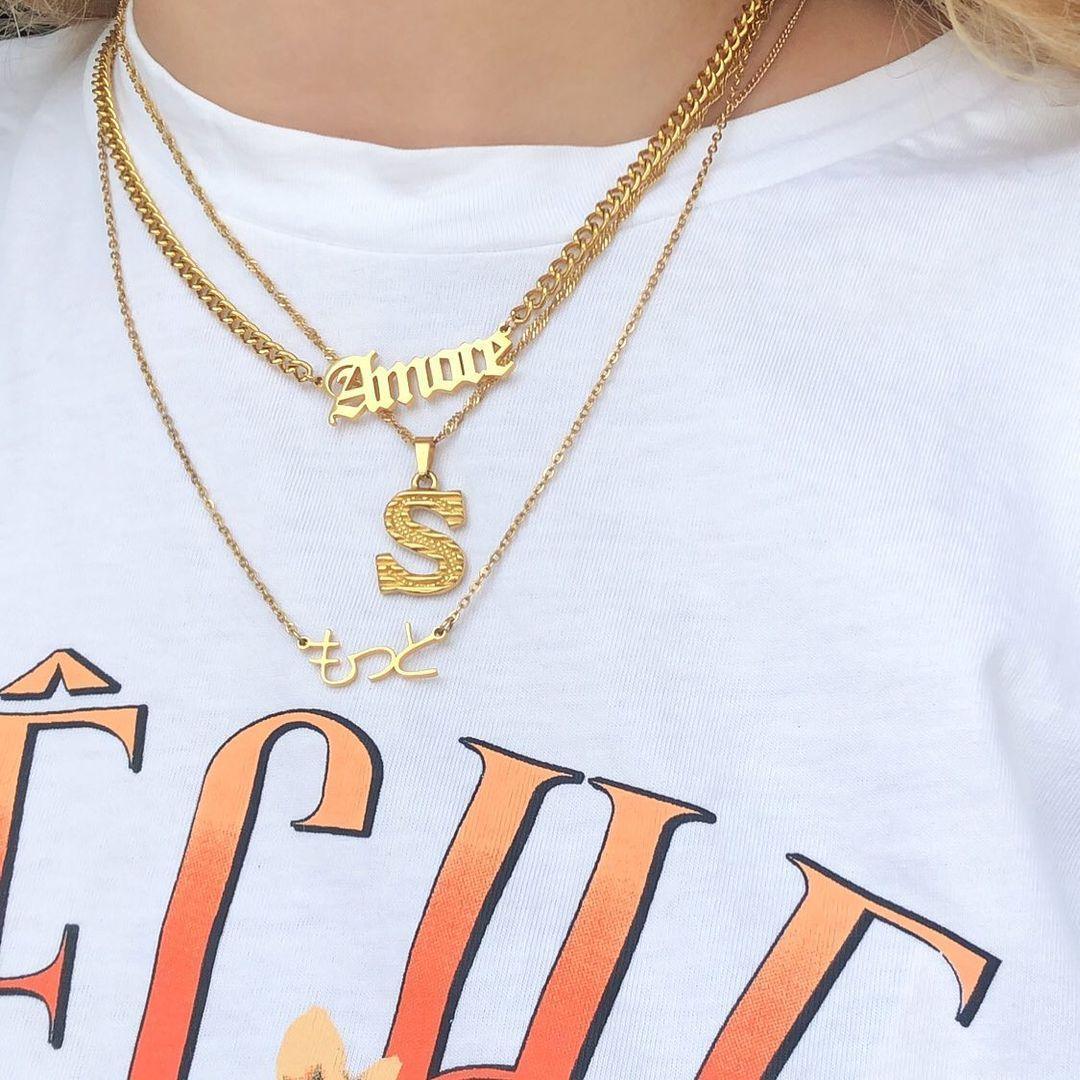 Gold Block Letter Necklace - Camillaboutiqueshop