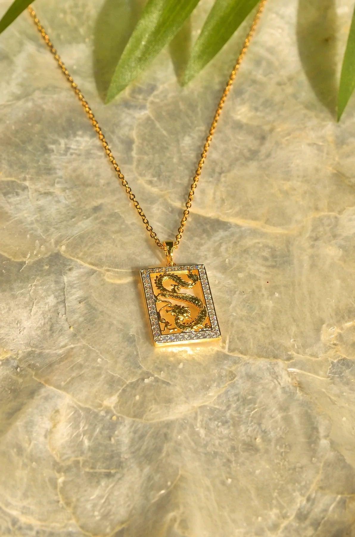 Gold Dragon Tablet Necklace - Camillaboutiqueshop