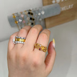 Gold Triple solitaire stacking birthstone ring - camillaboutiqueshop