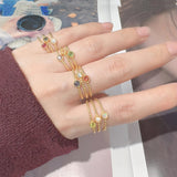 Gold Triple solitaire stacking birthstone ring - camillaboutiqueshop