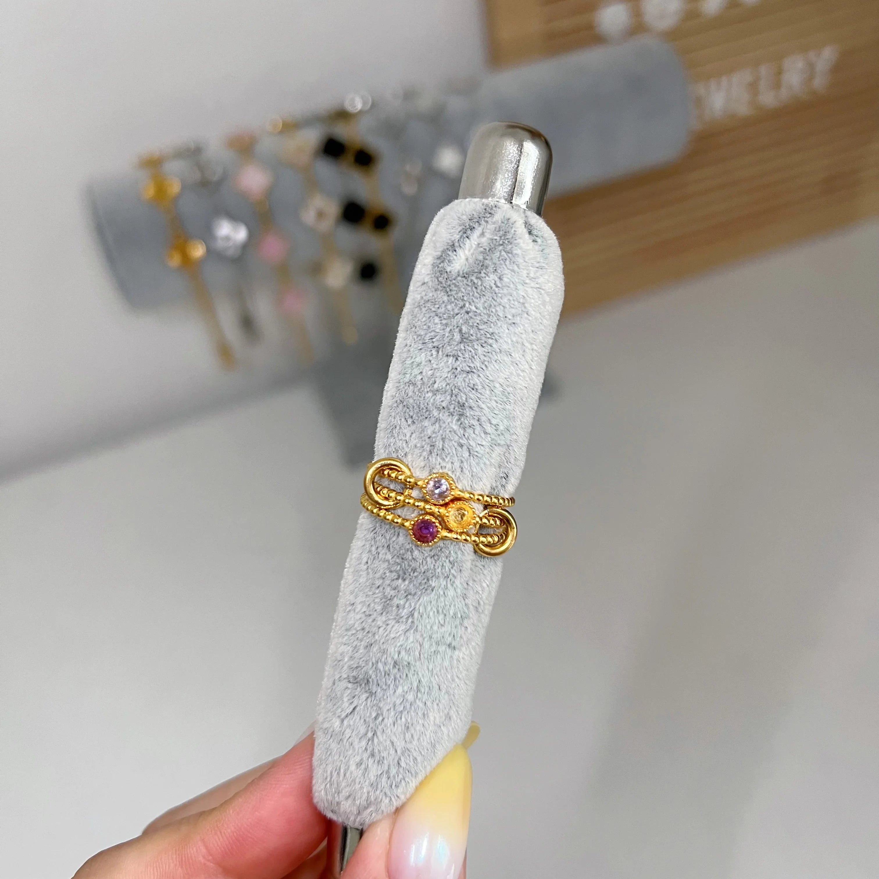 Gold Triple solitaire stacking birthstone ring - camillaboutiqueshop