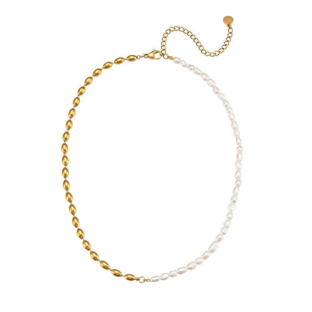 Half Pearl Half Bead Chain Necklace - Camillaboutiqueco