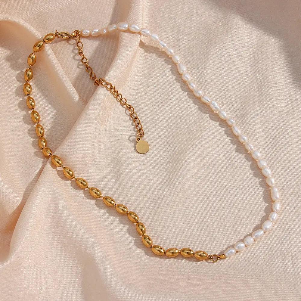 Half Pearl Half Bead Chain Necklace - Camillaboutiqueco