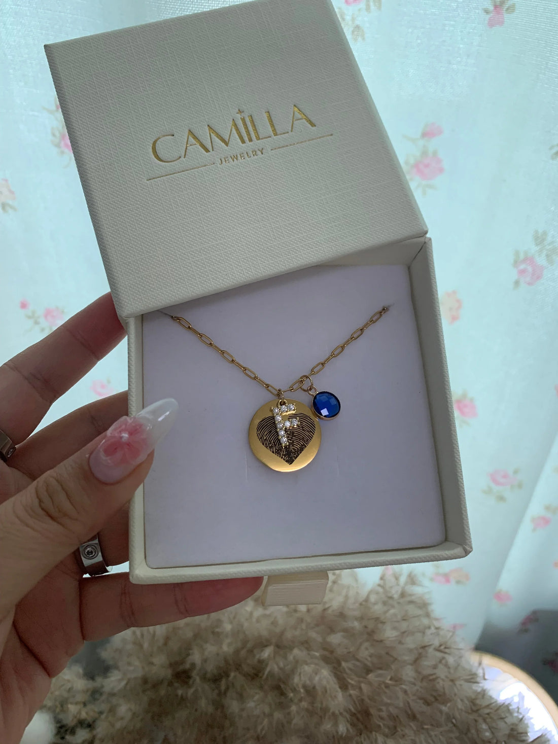 Heart fingerprint with initial & birthstone necklace - Camillaboutiqueshop
