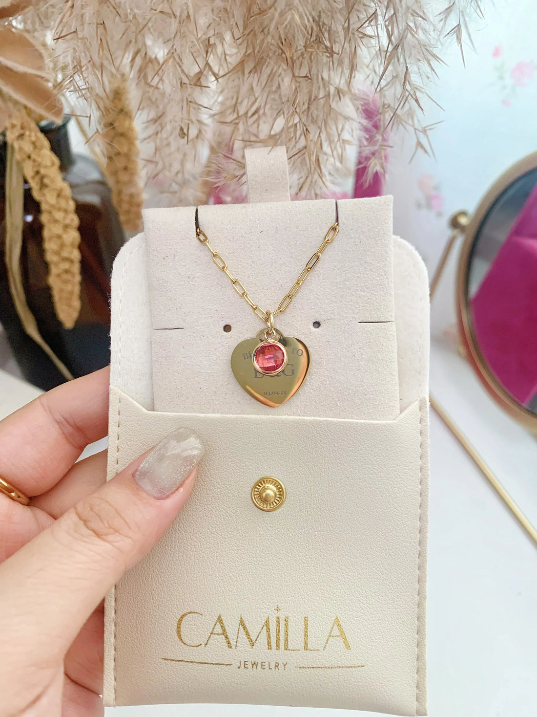 Heart token with birthstone necklace - Camillaboutiqueshop