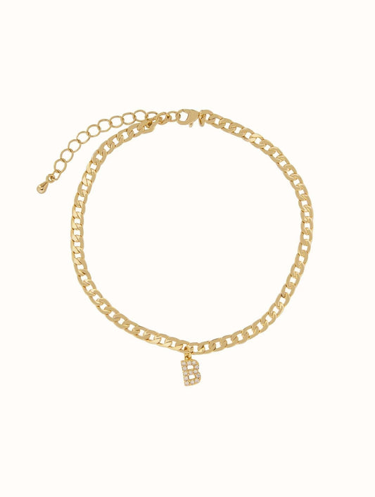 Iced Initial Anklet-Cuban Chain - Camillaboutiqueshop