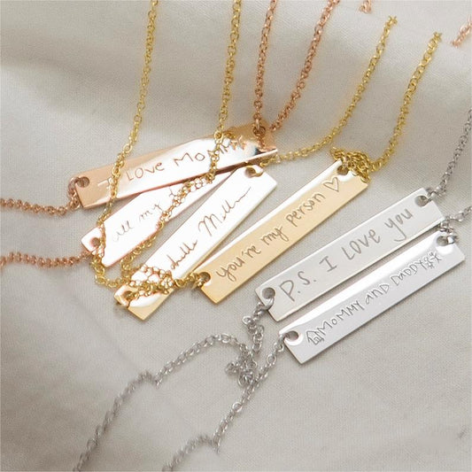 Actual Handwriting Bar Necklace - camillajewelry
