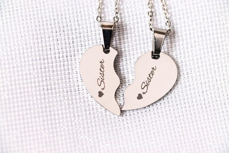Personalised Best Friends Heart Necklaces - Couples Necklaces