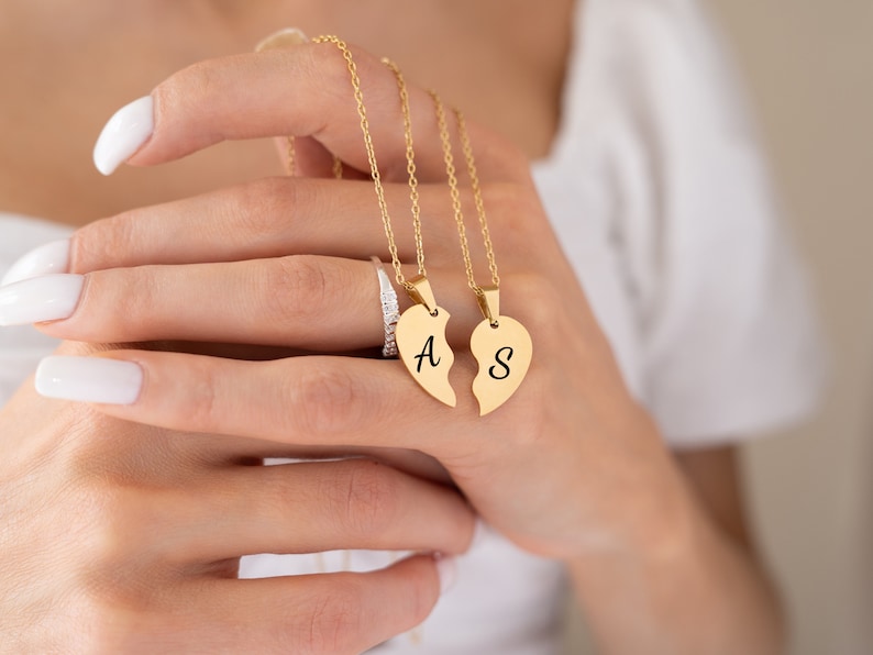 Personalised Best Friends Heart Necklaces - Couples Necklaces