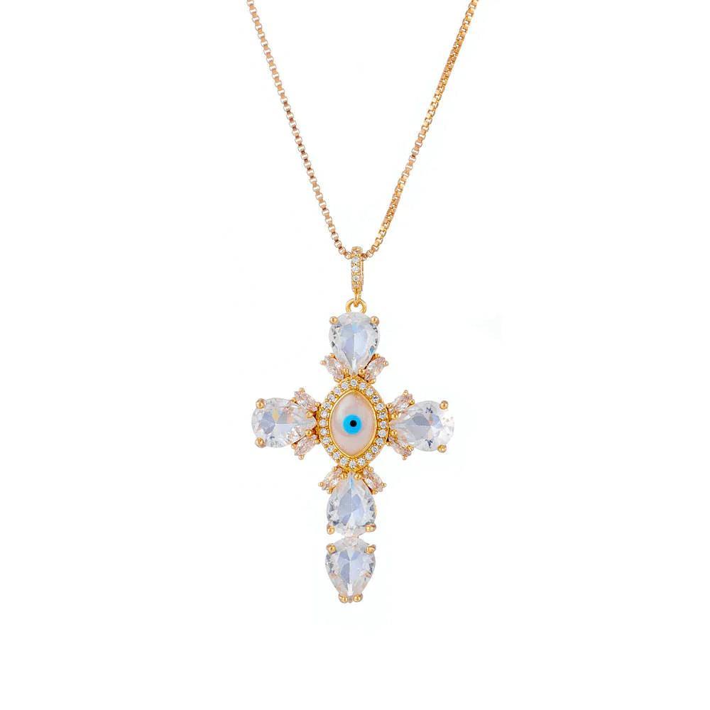 Mal De Ojo Diamond Cross Necklace - camillaboutiqueshop