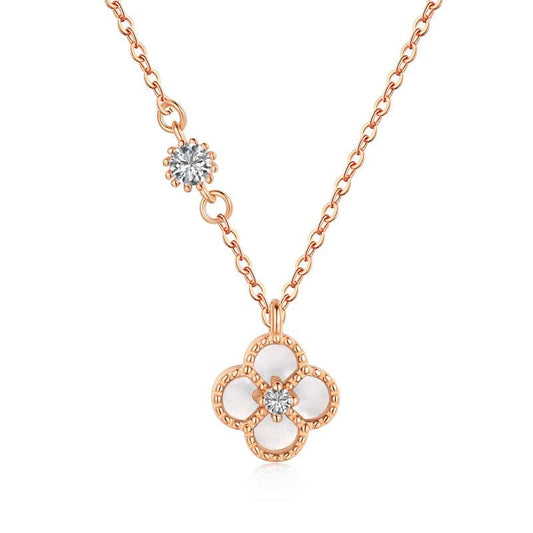 Mother Of Pearl Clover Necklace Rose Gold - Camillaboutiqueshop