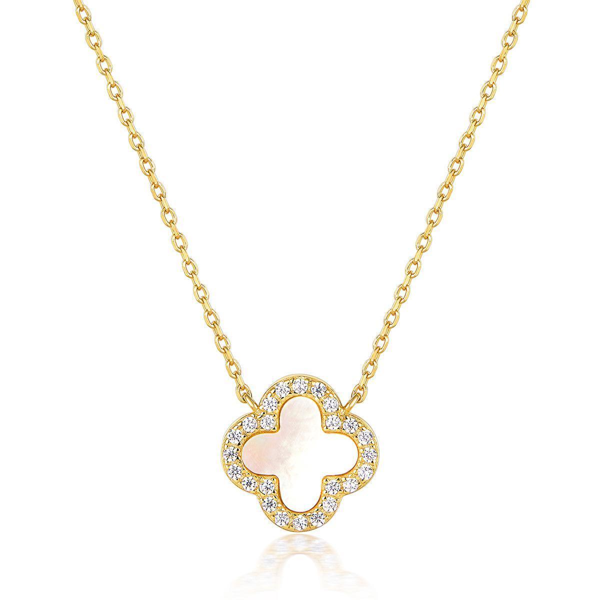 MOTHER OF PEARL DIAMANTE CLOVER NECKLACE - camillaboutiqueshop