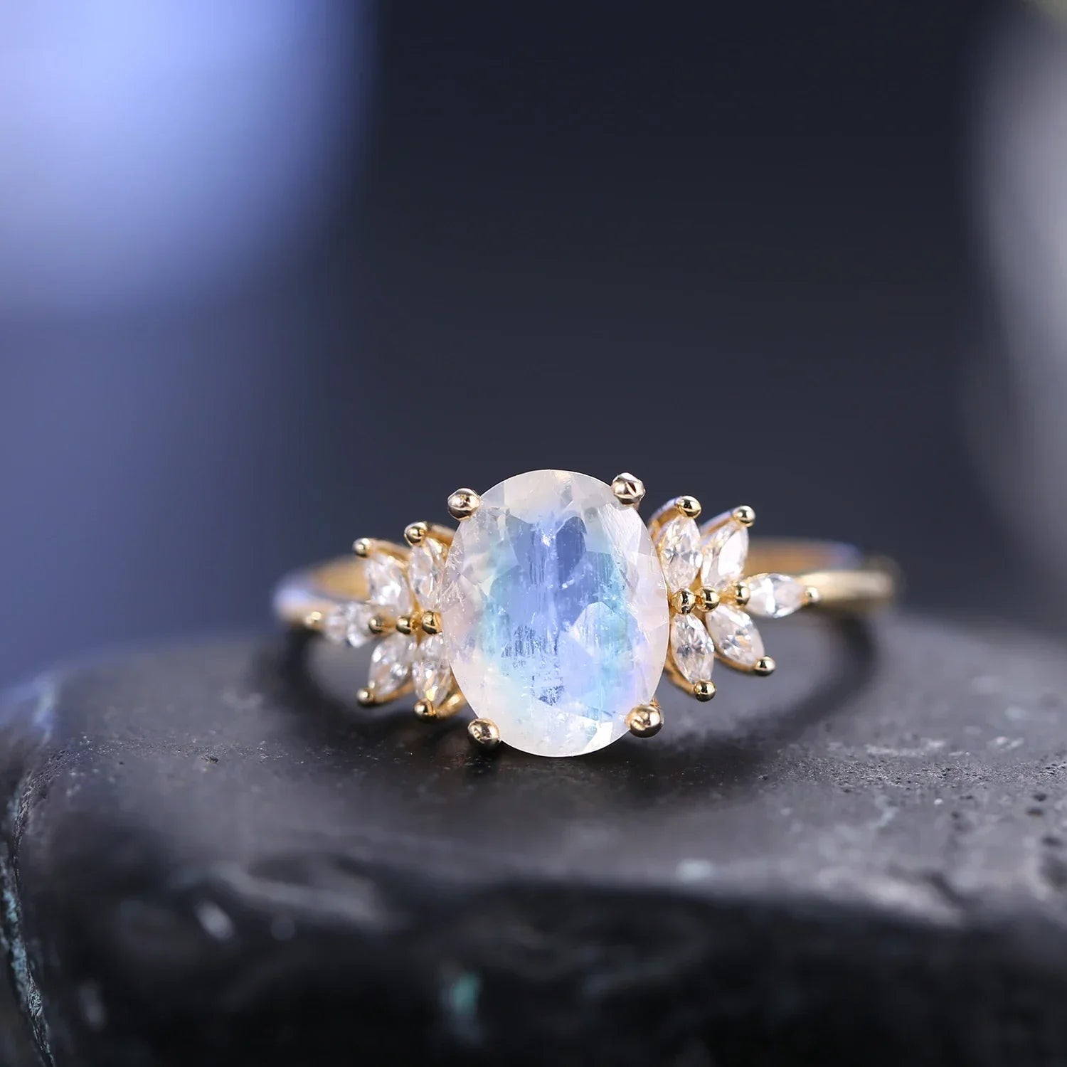 Oval Cluster Moonstone Ring - camillaboutiqueshop
