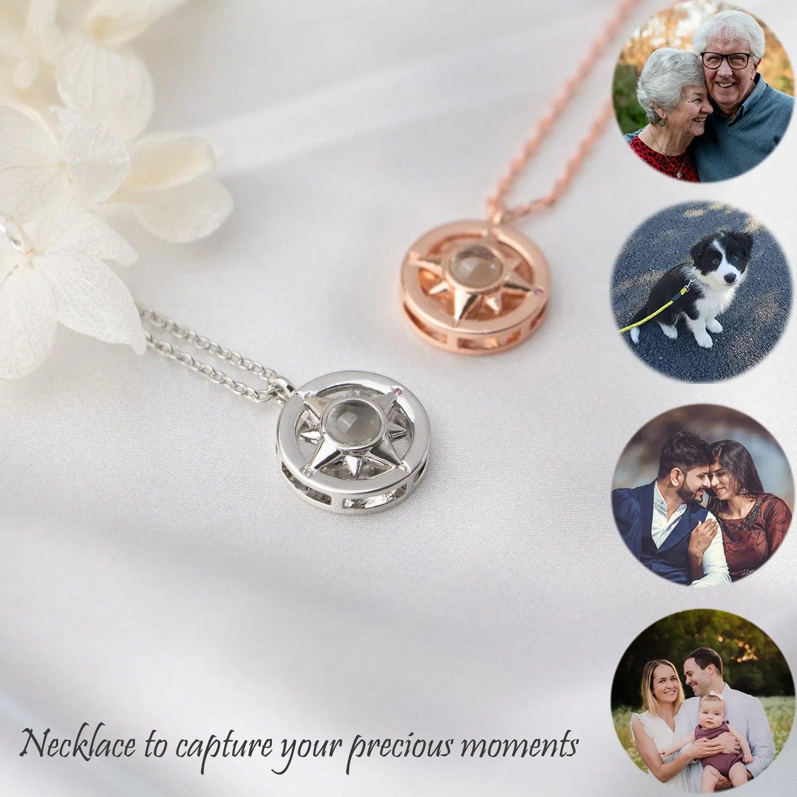 Personalized Photo Projection Necklace Direction Compass - camillaboutiqueshop
