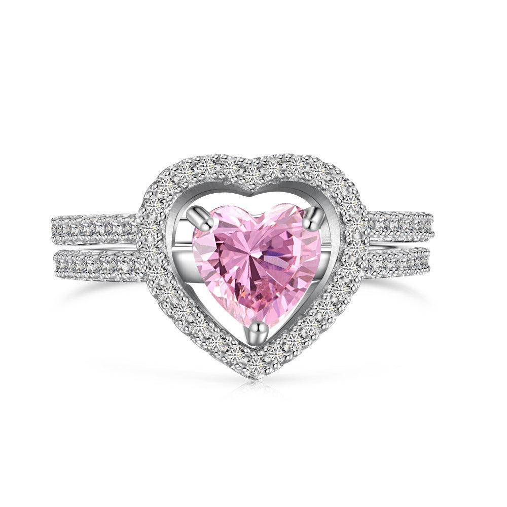 Pink Heart Pair Sterling Silver Promise Ring - camillaboutiqueshop