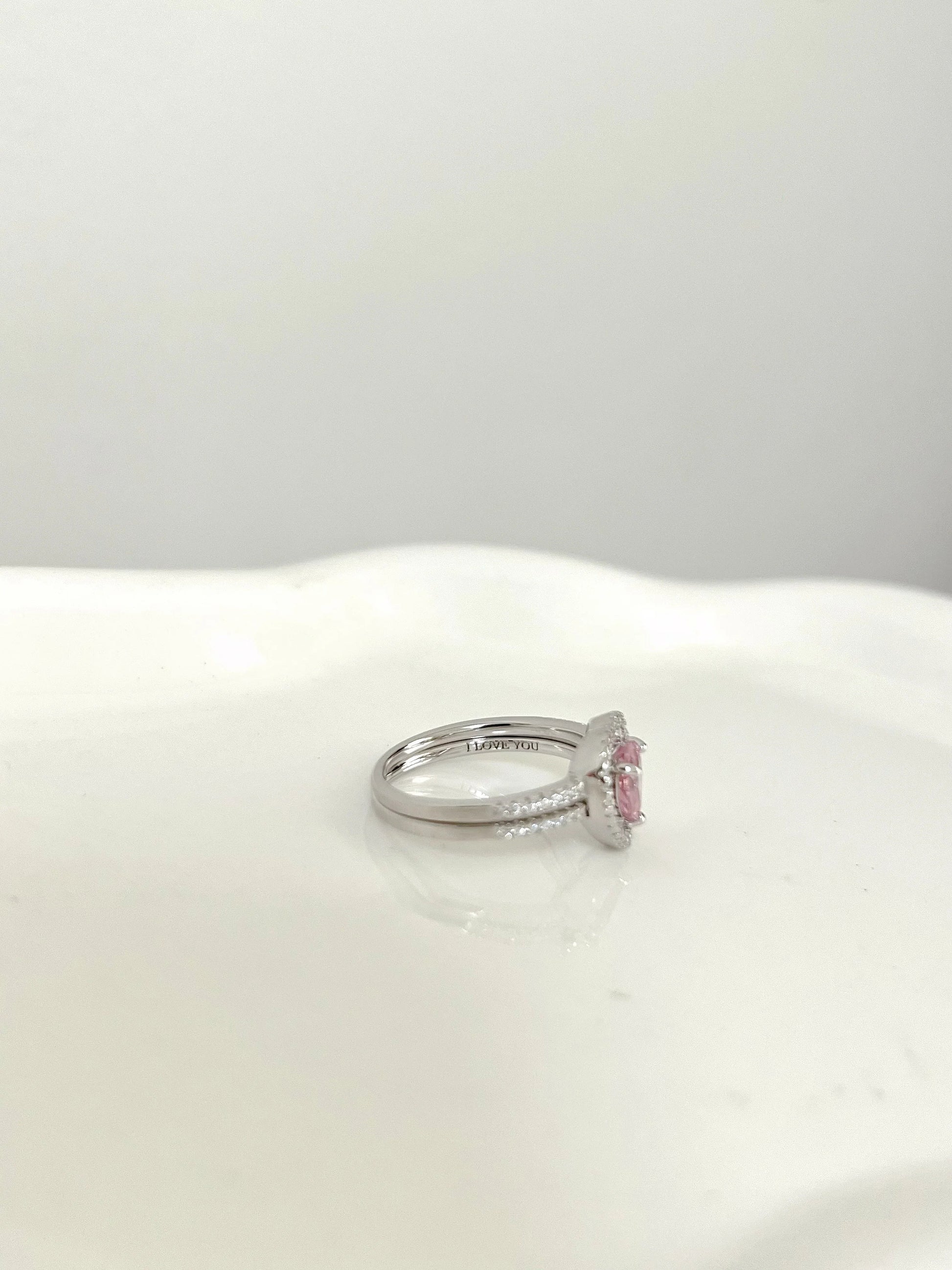 Pink Heart Pair Sterling Silver Promise Ring - camillaboutiqueshop
