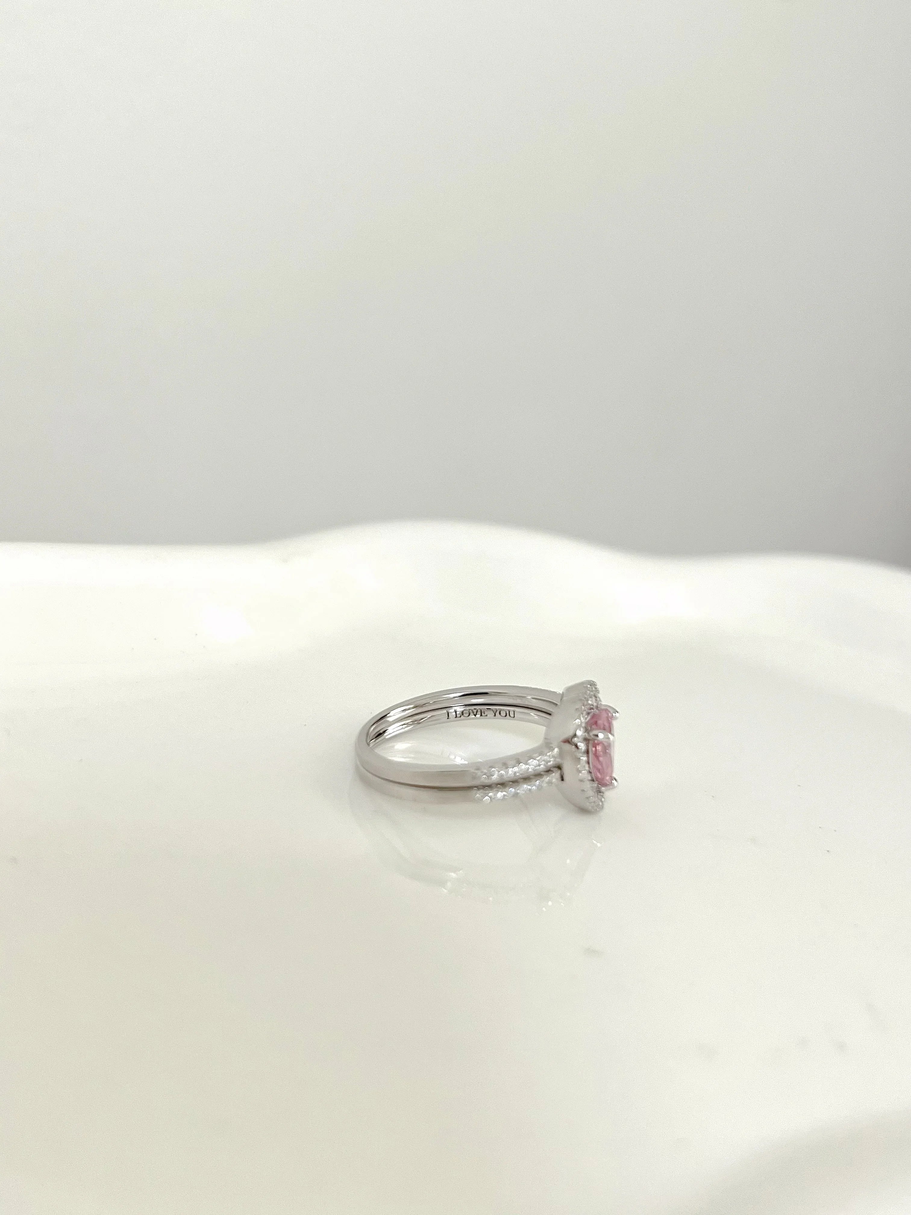 Pink Heart Pair Sterling Silver Promise Ring - camillaboutiqueshop