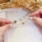 Pink Mother Of Pearl Clover Custom Name Bracelet - camillaboutiqueshop