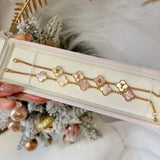 Pink Mother Of Pearl Clover Custom Name Bracelet - camillaboutiqueshop