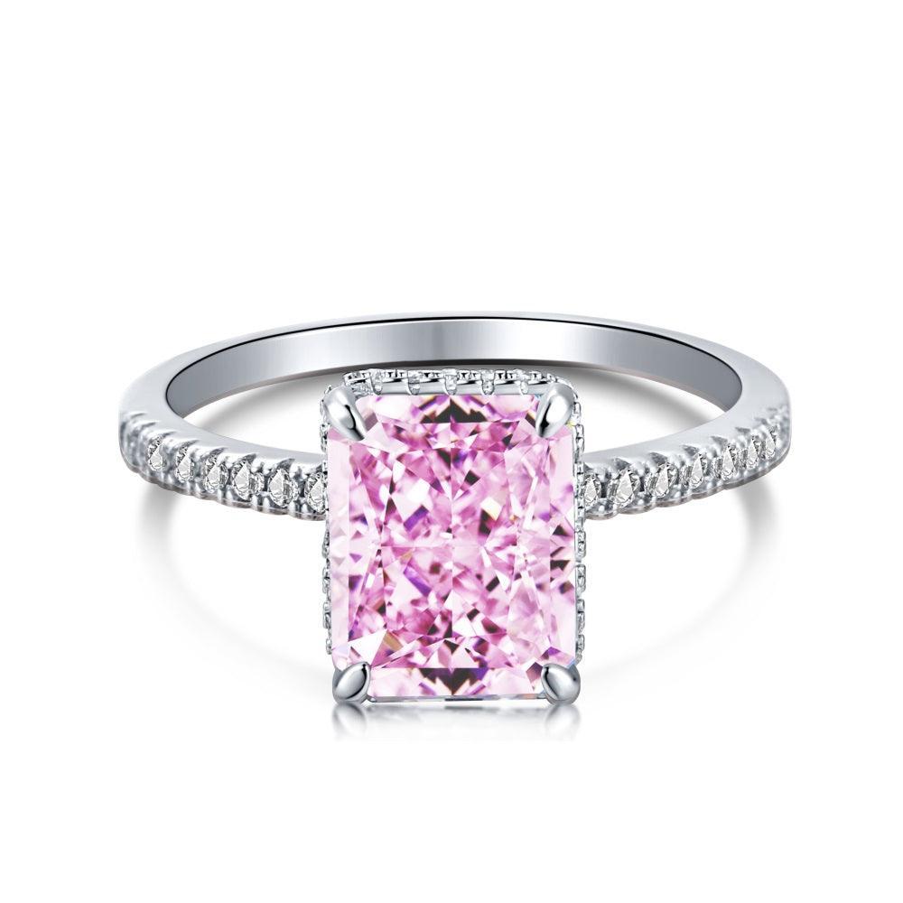 Pink Stone Radiant Cut Engagement Ring In Sterling Silver - Camillaboutiqueshop