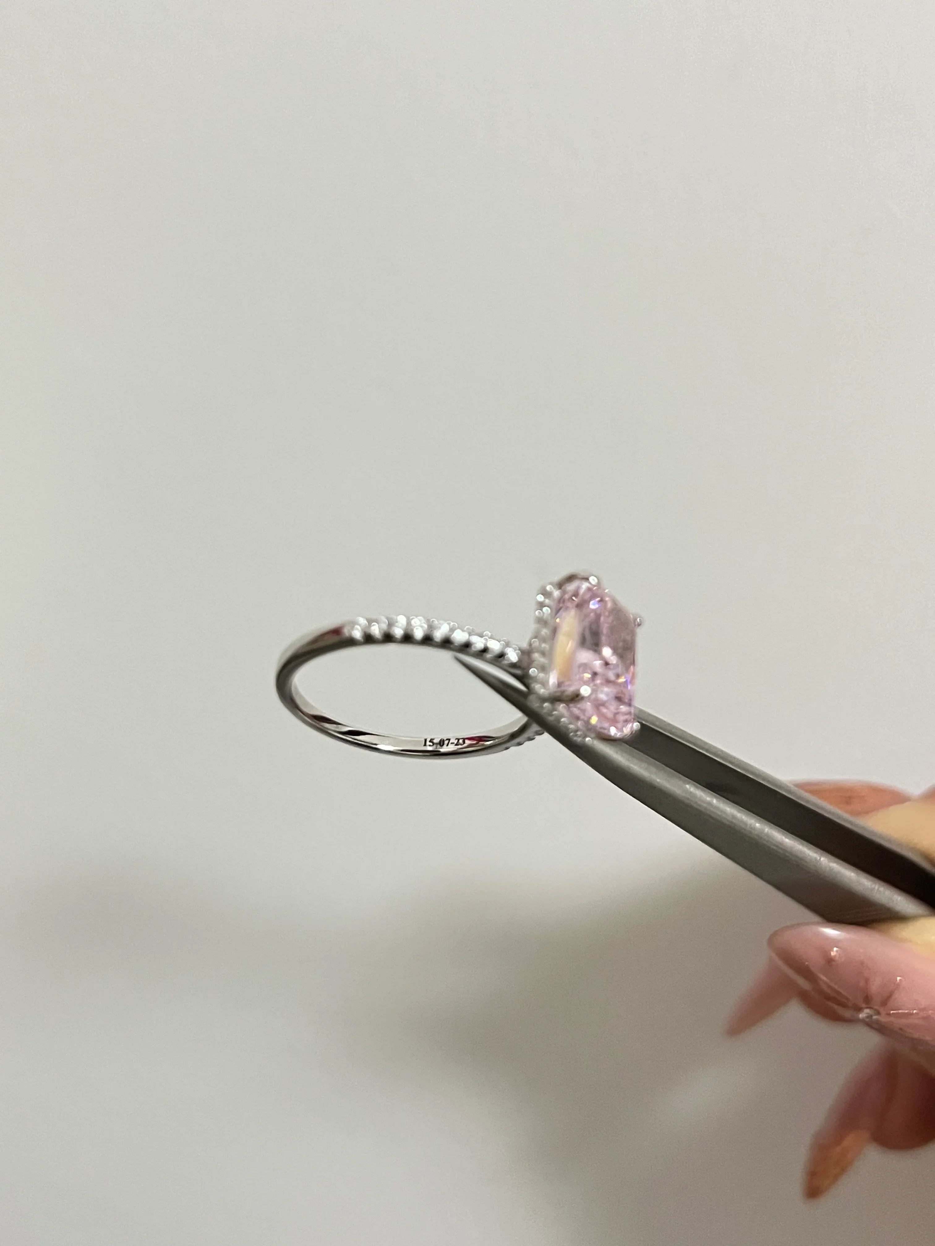 Pink Stone Radiant Cut Engagement Ring In Sterling Silver - camillaboutiqueshop