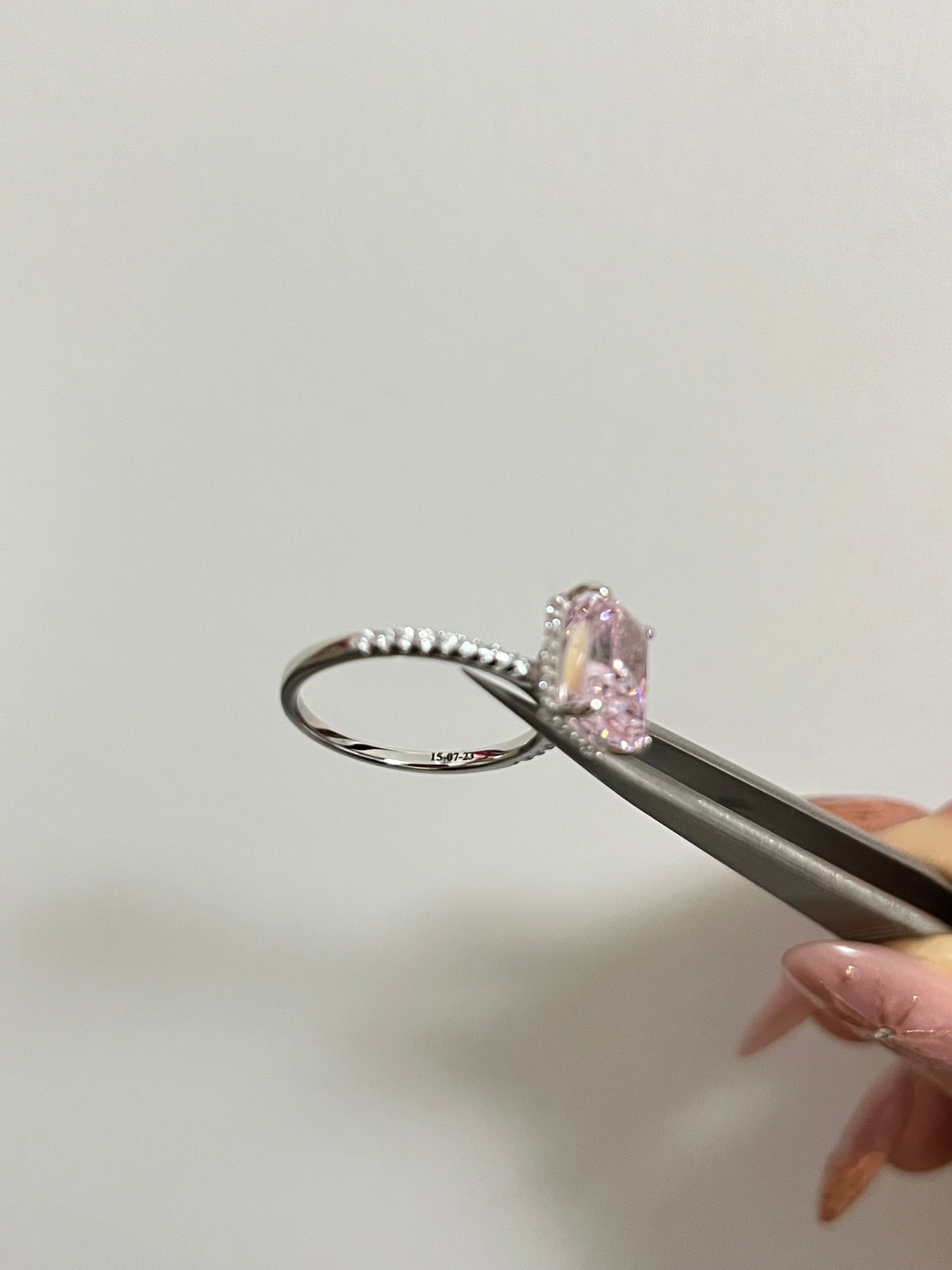 Pink Stone Radiant Cut Engagement Ring In Sterling Silver - Camillaboutiqueshop