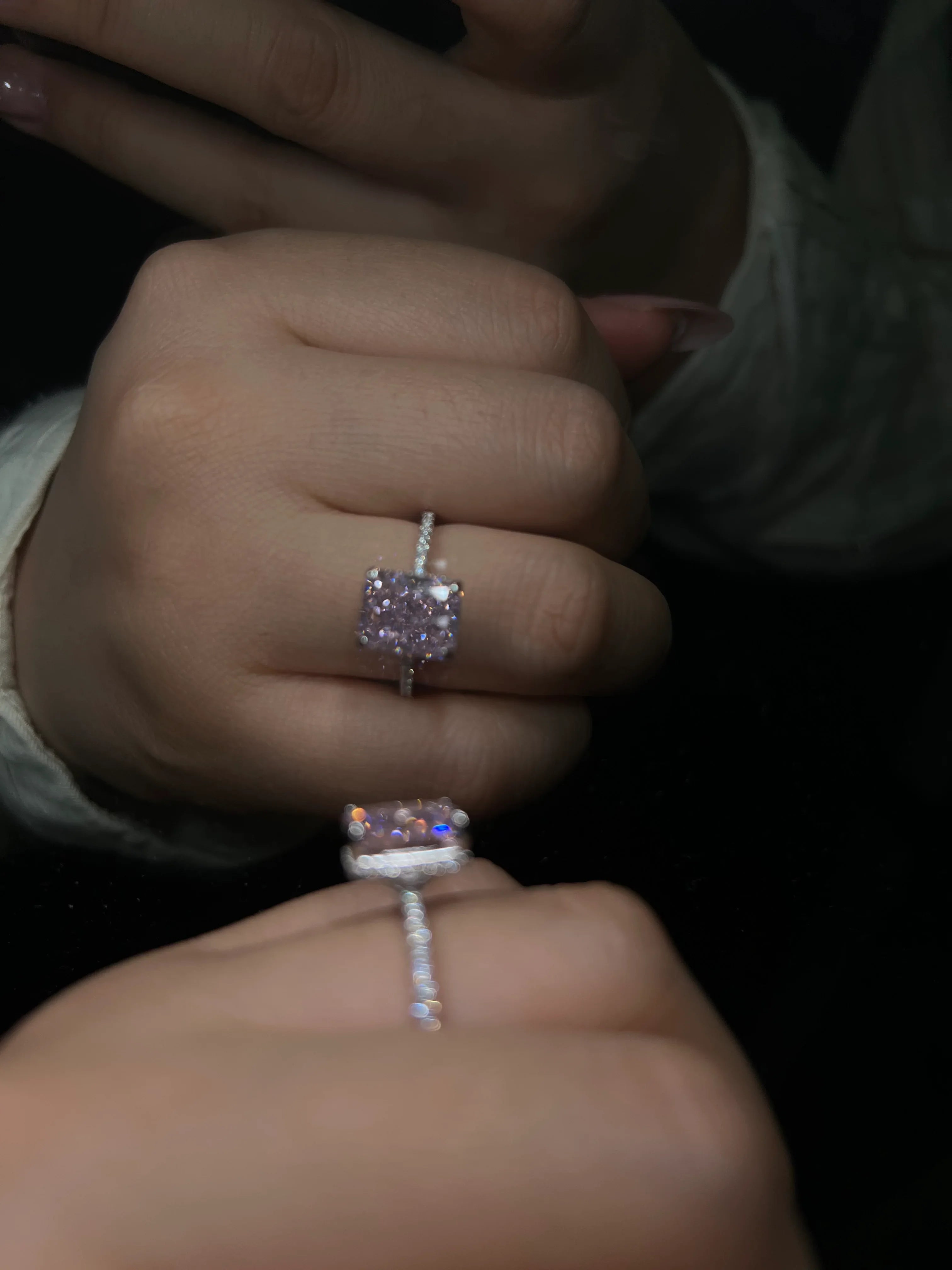 Pink Stone Radiant Cut Engagement Ring In Sterling Silver - camillaboutiqueshop