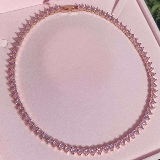 Premium Pink Heart Tennis Chain Necklace