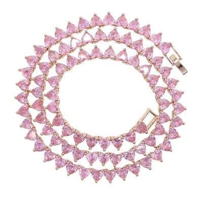 Premium Pink Heart Tennis Chain Necklace - camillaboutiqueshop
