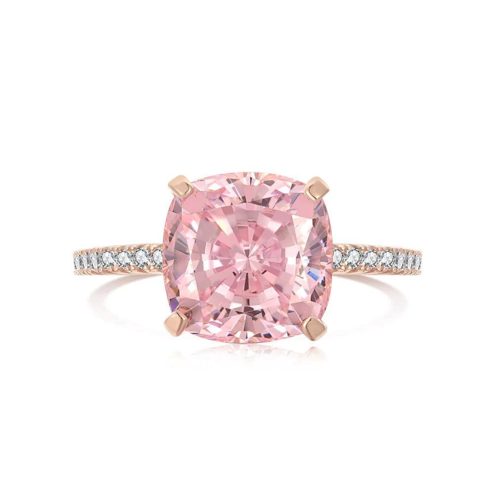 Rose Gold Peachy Pink Stone Cushion Cut Engagement Ring With Double Halo - Camillaboutiqueshop