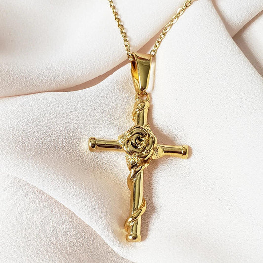 Rose Wrapped Cross Necklace - Camillaboutiqueco