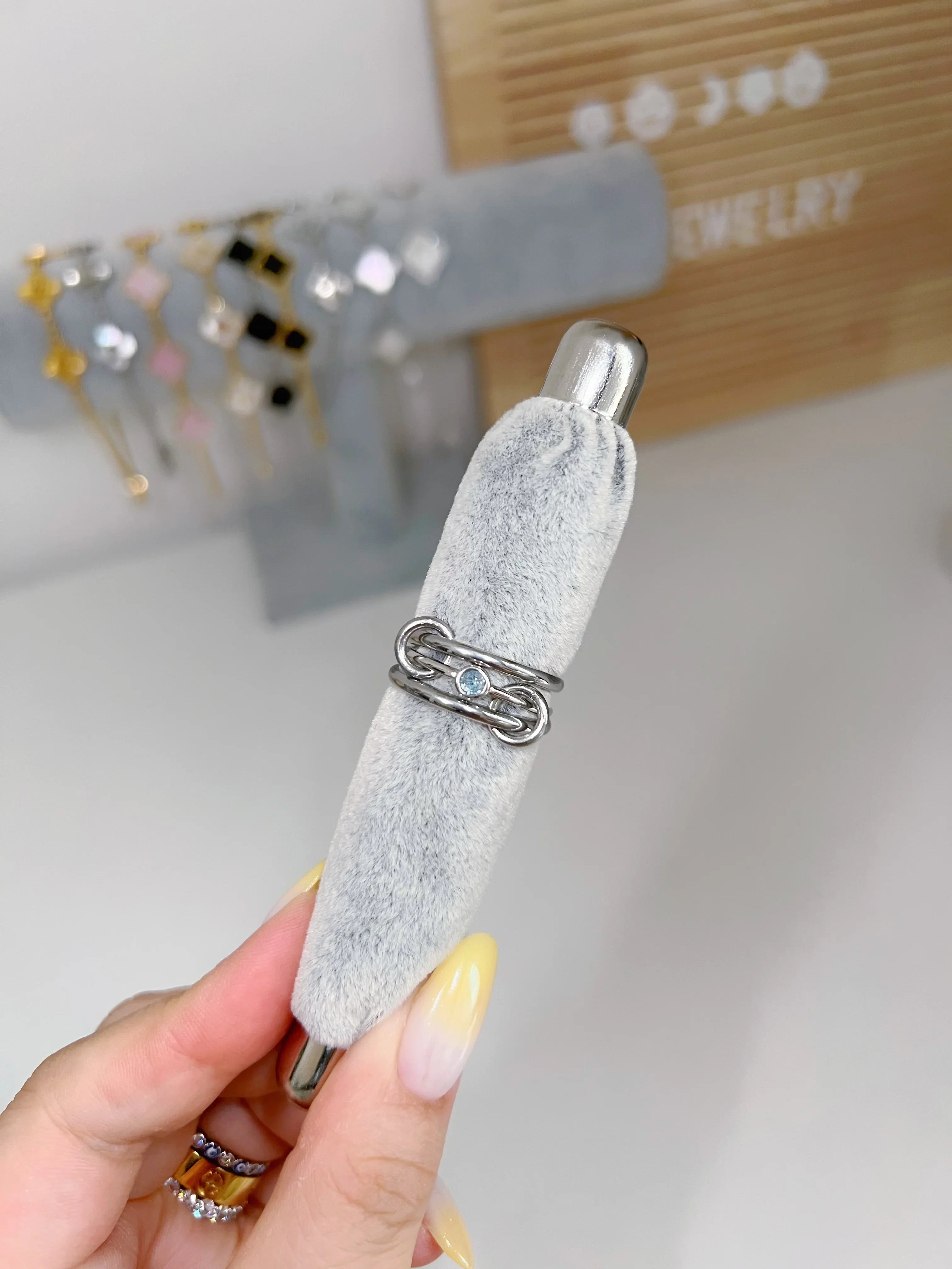 Silver solitaire stacking birthstone ring - camillaboutiqueshop