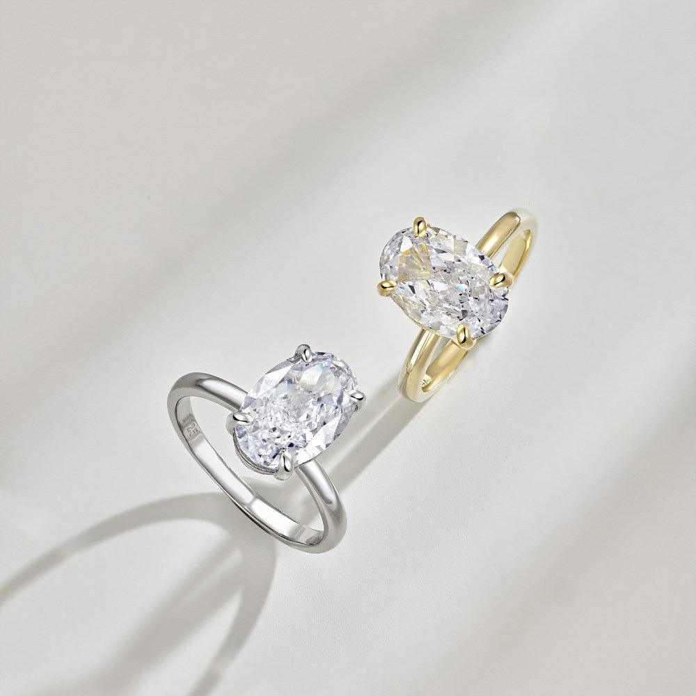 Small Oval-Cut Solitaire Plain Band Ring - Camillaboutiqueshop