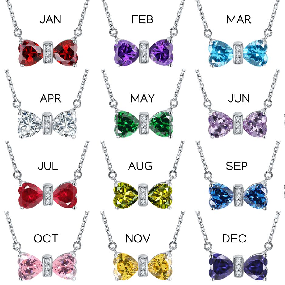 Sparkling Bow Necklace-(Birthstone) - Camillaboutiqueshop