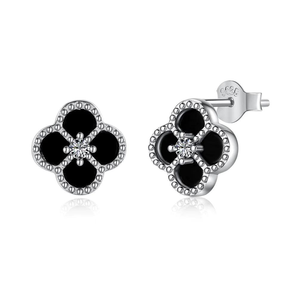 STERLING SILVER BLACK ONYX CLOVER EARRINGS - Camillaboutiqueshop