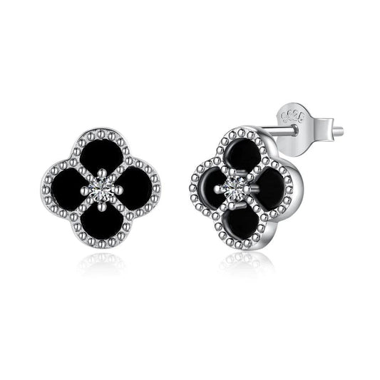 STERLING SILVER BLACK ONYX CLOVER EARRINGS - Camillaboutiqueshop