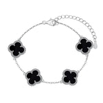 Sterling Silver Diamond Black Onyx Clover Bracelet - camillaboutiqueshop