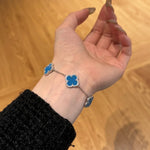 Sterling Silver Diamond Blue Agate Clover Bracelet - camillaboutiqueshop