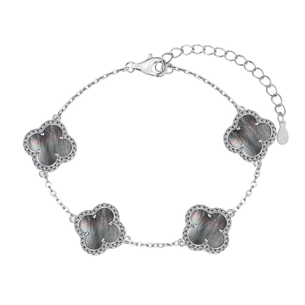 Sterling Silver Diamond Grey Mother Of Pearl Clover Bracelet - Camillaboutiqueshop