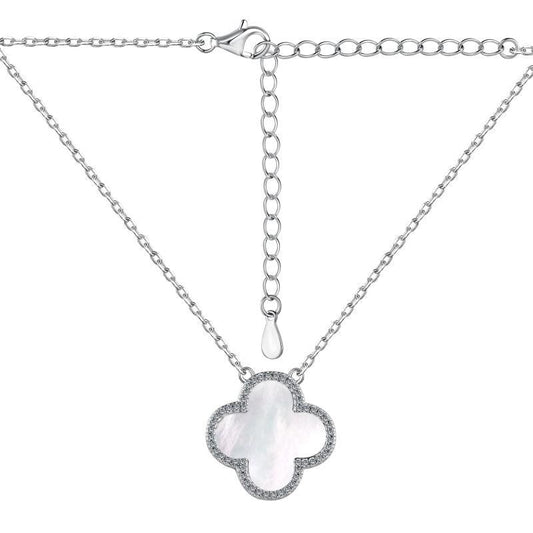 Sterling Silver Diamond Mother Of Peal Clover Necklace - Camillaboutiqueshop