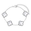 Sterling Silver Diamond Mother Or Pearl Clover Bracelet - Camillaboutiqueshop