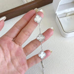 Sterling Silver Diamond Mother Or Pearl Clover Bracelet - camillaboutiqueshop