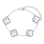 Sterling Silver Diamond Mother Or Pearl Clover Bracelet - camillaboutiqueshop