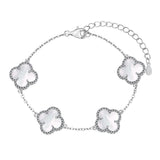 Sterling Silver Diamond Mother Or Pearl Clover Bracelet - camillaboutiqueshop