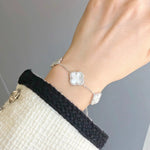 Sterling Silver Diamond Mother Or Pearl Clover Bracelet - camillaboutiqueshop