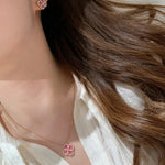 Sterling Silver Diamond Sakura Pink Clover Bracelet Jewelry Set - camillaboutiqueshop