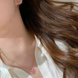 Sterling Silver Diamond Sakura Pink Clover Bracelet Jewelry Set - camillaboutiqueshop