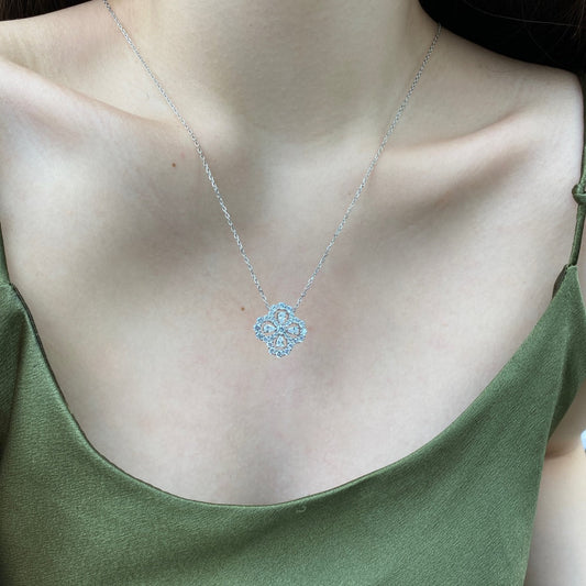 Sterling Silver Iced Clover Necklace