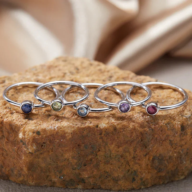Sterling Silver Solitaire Birthstone Ring - camillaboutiqueshop